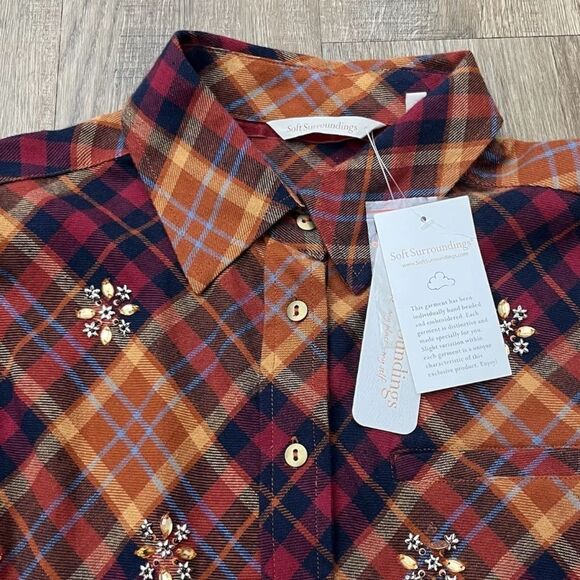 Soft Surroundings Women's Galveston Plaid Button Up Tunic Top Size Small (6-8) - Picture 3 of 8